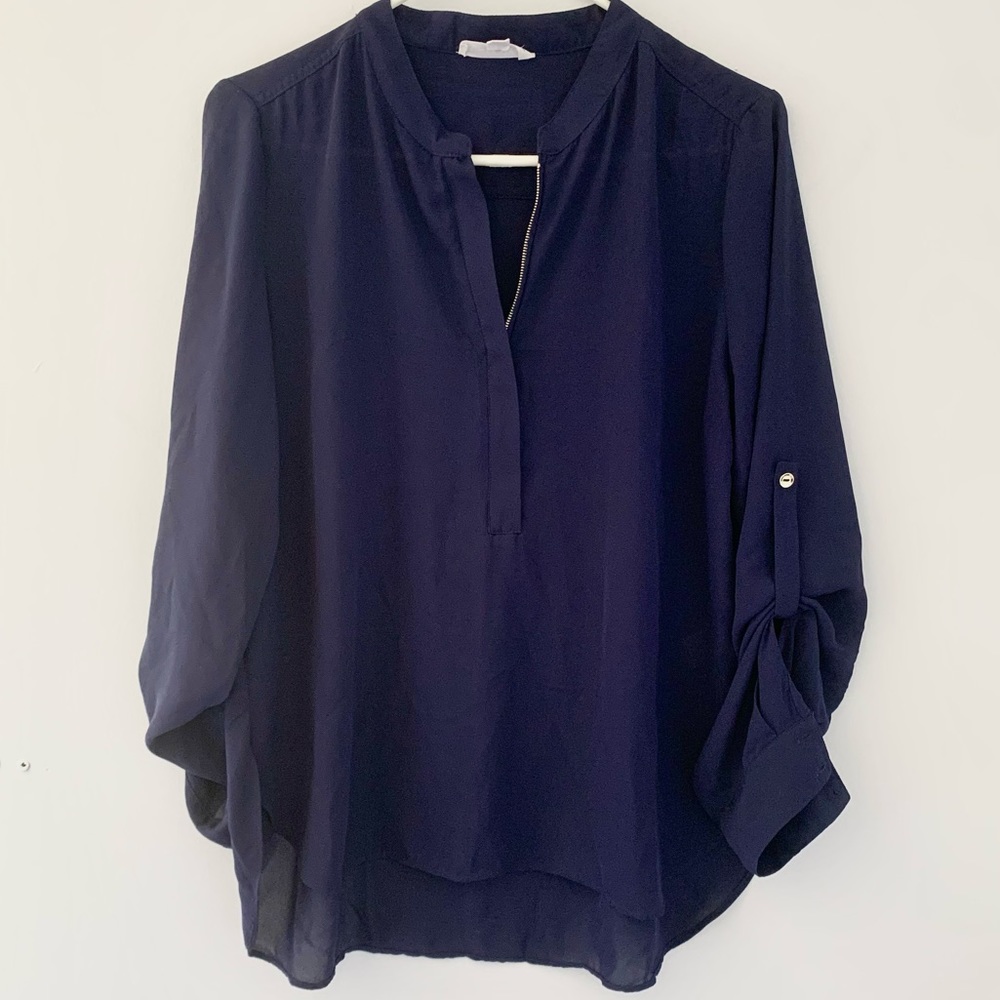 Stella Luce Navy Zip Front Portofino Blouse